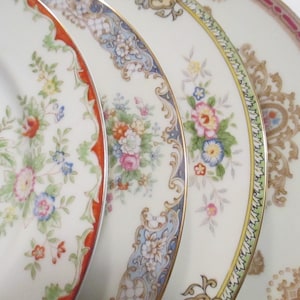 Vintage Shabby Mismatched China Salad Plates, Wedding, Birthday, Baby Shower, Tea Party, Bridal Luncheon, Family Dinner, Gift- Set of 4