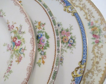 Vintage Mismatched China Dinner Plates, Birthday, Holidays, Micro Wedding, Family Dinner, Wedding China, Bridal Luncheon - Set of 4