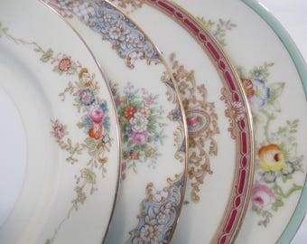 Vintage Mismatched China Small Dessert Plates, Bread Plates, Garden Party, Birthday, Gift, Tea Party, Bridal Shower, Farmhouse - Set of 4