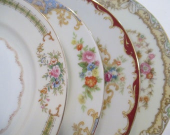Vintage Mismatched China Dessert Plates, Bread Plates, Birthday, Baby Shower, Holiday, Gift, Wedding, Tea Party, Bridal Shower - Set of 4
