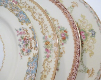 Vintage Mismatched China Dinner Plates for Farmhouse, Rustic, Cottage Chic, Wedding, Family Dinner Night, Holidays, Gift - Set of 4