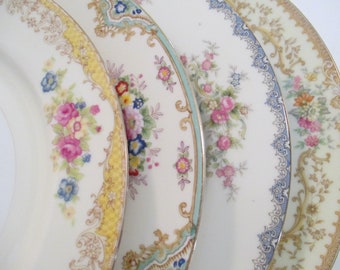 Vintage Mismatched China Dinner Plates for Family Dinner, Farmhouse, Holidays, Gift, Wedding, Family Night, Micro Wedding, Gift - Set of 4