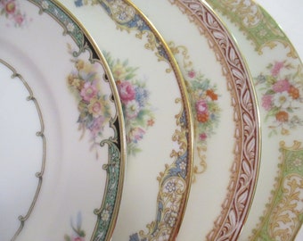 Vintage Mismatched China Salad Plates for Family Dinner Night, Holiday Gift, Wedding, Farmhouse, Shabby, Birthday, Garden Party - Set of 4