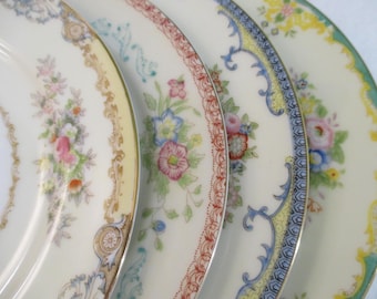 Vintage Mismatched China Salad Plates - Set of 4
