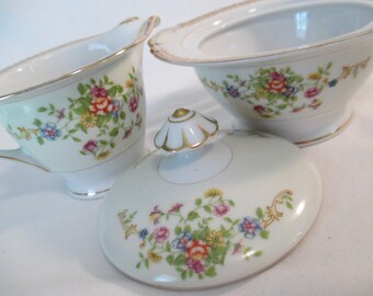 Vintage National China Patricia Sugar and Creamer Set, Tea Party, Bridal Shower, Farmhouse, Shabby, Thanksgiving, Christmas, Gift