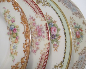 Vintage Shabby Mismatched China Salad Plates, Wedding, Birthday, Baby Shower, Tea Party, Bridal Luncheon, Family Dinner, Gift- Set of 4