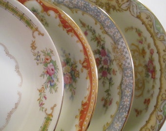 Vintage Mismatched China Dessert Bowls, Fruit Bowls, Berry Bowls, Farmhouse, Cottage Chic, Shabby, Easter, Mother's Day, Gift - Set of 4