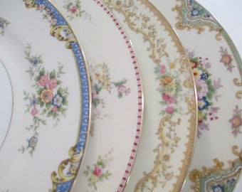 Vintage Mismatched China Dinner Plates, Birthday, Holidays, Dinner Party, Wedding, Gift, Family Dinner, Micro Wedding- Set of 4