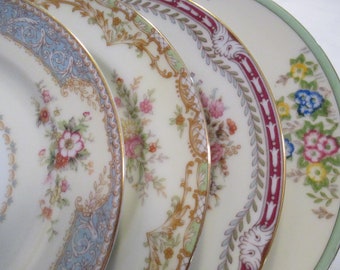 Vintage Mismatched China Small Dessert Plates, Bread Plates for Micro Wedding, Family Dinner, Farmhouse, Shabby, Cottage Chic -Set of 4