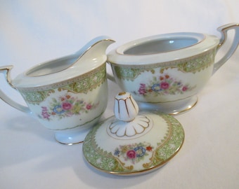 Vintage King Court China Jeanne Sugar Bowl and Creamer Set, Shabby, Tea Party, Wedding, Bridal Luncheon, Thanksgiving, Christmas