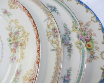 Vintage Mismatched China Dinner Plates - Set of 4
