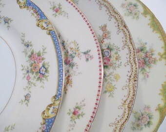 Vintage Mismatched China Dinner Plates for Cottage, Birthday, Holidays, Family Dinner, Wedding, Bridal Luncheon, Farmhouse, Shabby -Set of 4