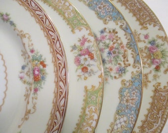 Vintage Mismatched China Salad Plates, Thanksgiving, Christmas, Gift, Farmhouse, Shabby, Wedding, Tea Party, Bridal Luncheon - Set of 4