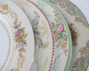 Vintage Mismatched China Salad Plates - Set of 4