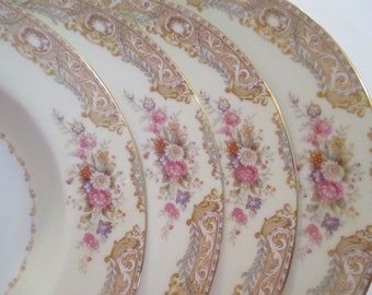 Vintage Noritake China Bowls: Tan Rim Floral, Set of 4