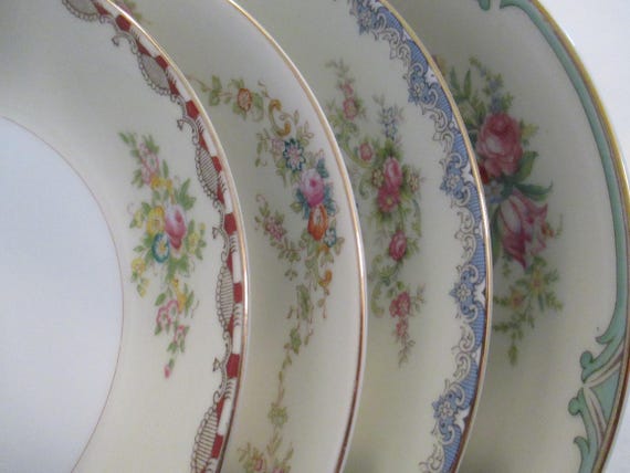Vintage Mismatched China Soup Bowls, Salad Bowls for Farmhouse, Rustic, Holidays, Birthday, Cottage Chic, Shabby, Wedding, Gift -Set of4