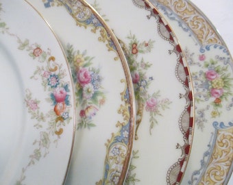 Vintage Mismatched China Salad Plates for Family Dinner, Birthday, Wedding, Gift, Shabby, Farmhouse, Garden Party, Mother's Day - Set of 4