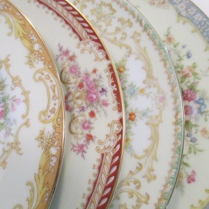 Vintage Shabby Mismatched China Salad Plates, Wedding, Birthday, Baby Shower, Tea Party, Bridal Luncheon, Family Dinner, Gift- Set of 4