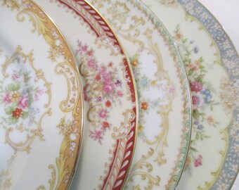 Vintage Shabby Mismatched China Salad Plates, Wedding, Birthday, Baby Shower, Tea Party, Bridal Luncheon, Family Dinner, Gift- Set of 4