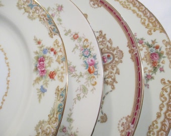 Vintage Mismatched China Dinner Plates - Set of 4