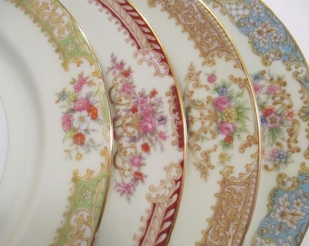 Vintage Mismatched China Salad Plates for Holidays, Birthday, Wedding, Tea Party, Farmhouse, Family Dinner, Gift, Shabby - Set of 4