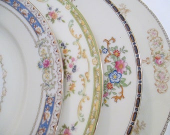 Vintage Mismatched China Dinner Plates, Bridal Shower, Wedding Plates, Farmhouse, Shabby, Birthday, Holidays, Wedding China - Set of 4