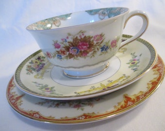 Vintage Mismatched China Cup, Saucer and Bread Plate for Thanksgiving, Christmas, Tea Party, Birthday, Gift