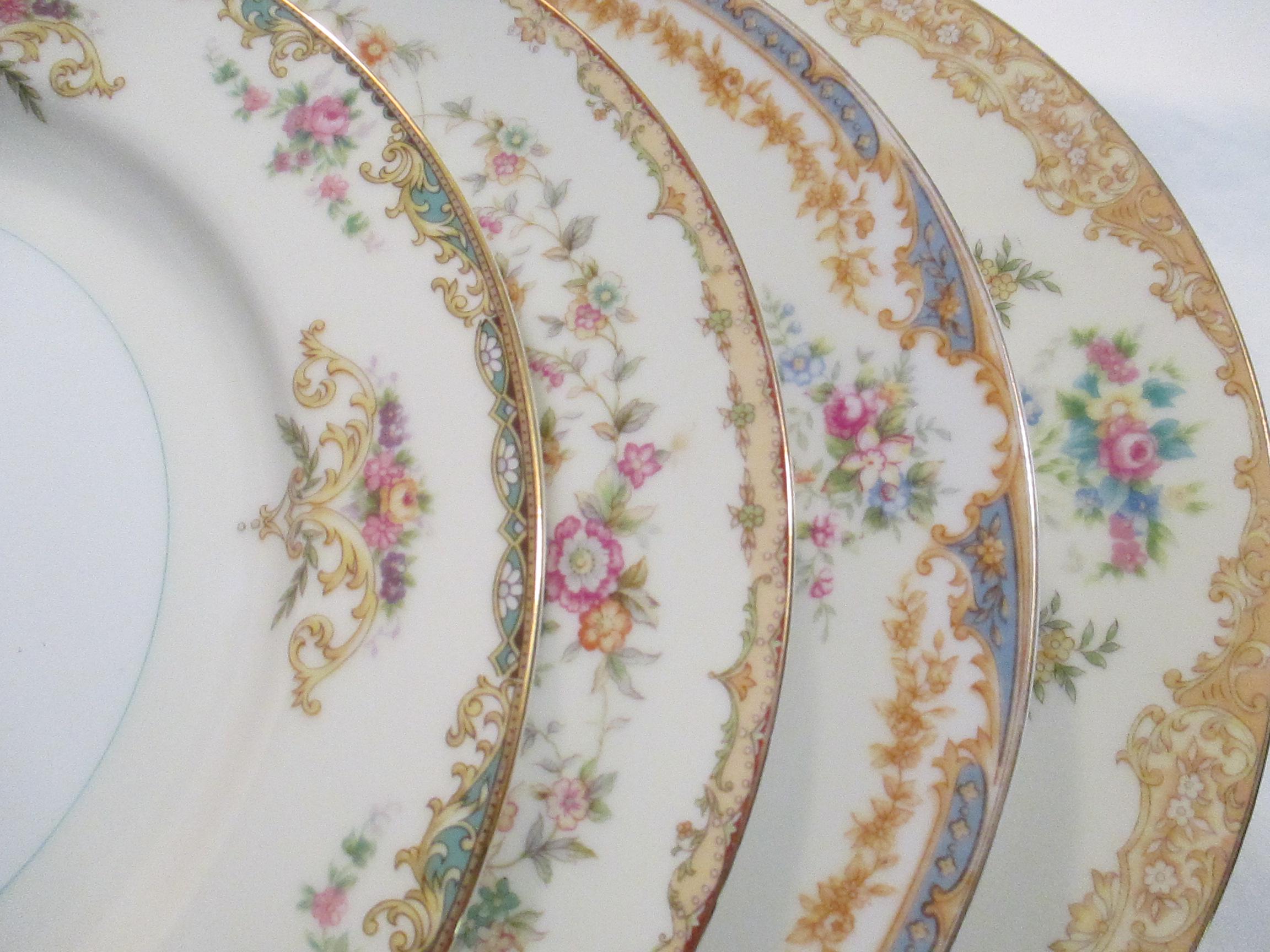 Vintage Mismatched China Dinner Plates, Thanksgiving, Farmhouse, Wedding China, Wedding, Bridal Luncheon, Micro Wedding, Gift,-Set of 4