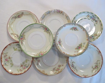 Vintage Mismatched China Saucers w/ Imperfections - Set of 8