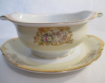 Vintage Meito China Gravy Boat w/Attached Underplate, Easter, Mother's Day, Family Dinner Night, Wedding, Gift, Bridal Luncheon