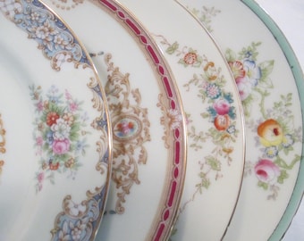 Vintage Mismatched China Dessert Plates: Floral Tea Party Decor, Set of 4