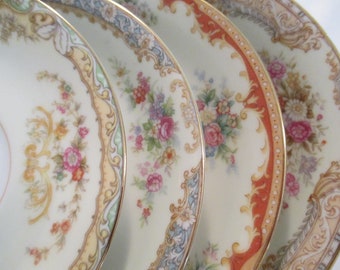 China Saucers Mismatched China, Tea Party, Wedding, Bridal Shower, Bridal Luncheon, Cottage Chic - Set of 4