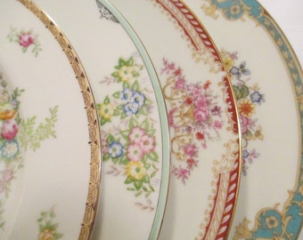 Vintage Mismatched China Dinner Plates, Holidays, Birthday, Wedding, Shabby, Farmhouse, Cottage Chic, Family Dinner, Gift - Set of 4