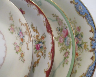 China Saucers Mismatched, Tea Party, Garden Party, Cottage Chic, Wedding, Bridal Shower, Bridal Luncheon - Set of 4