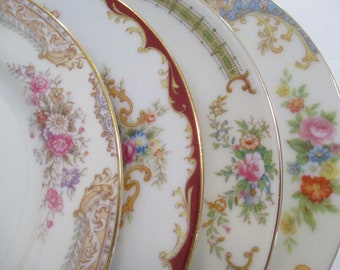 Vintage Mismatched China Dessert Plates, Bread Plates for Farmhouse, Cottage Chic, Rustic, Tea Party, Thanksgiving, Christmas,Gift -Set of 4