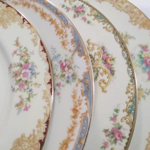 Vintage Mismatch China Dinner Plates for Garden Party, Holiday Dinner, Bridal Gift, Farmhouse, Shabby, Cottage Chic - Set of 4
