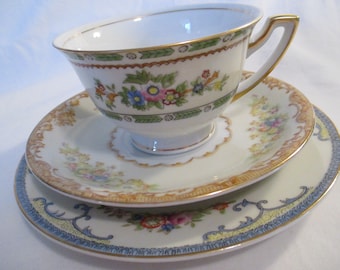 Vintage Mismatched China Cup, Saucer and Bread Plate for Thanksgiving, Christmas, Tea Party, Birthday, Gift