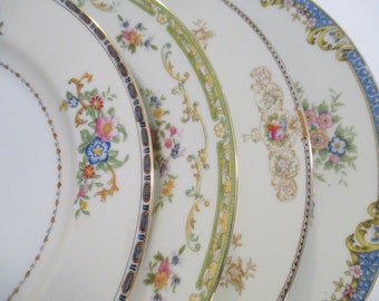 Vintage Mismatched China Dinner Plates for Family Dinner, Holidays, Gift, Shabby, Bridal Luncheon, Wedding, Bridal Gift, Farmhouse- Set of 4