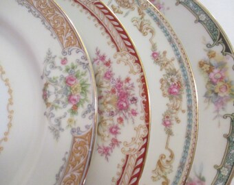 Vintage Mismatch China Salad Plates for Wedding, Bridal Luncheon, Shabby, Farmhouse, Birthday, Garden Party, Mother's Day, Gift - Set of 4