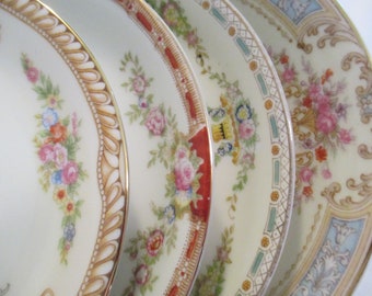 Vintage Mismatched China Saucers for Tea Party, Wedding, Bridal Shower, Bridal Luncheon, Plate Wall, Farmhouse, Shabby, Gift - Set of 4