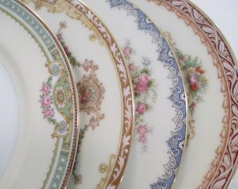 Vintage Mismatched China Small Dessert Plates, Bread Plates for Tea Party, Bridal Luncheon, Wedding, Birthday, Holidays, Gift-Set of 4