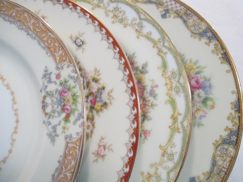 Vintage Mismatched China Salad Plates for Holidays, Birthday, Wedding, Bridal Luncheon, Shower, Farmhouse, Shabby, Rustic, Chic Set of 4 image 5