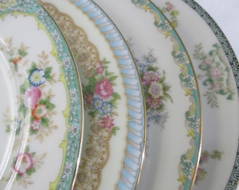 Vintage Mismatched China Salad Plates - Set of 4