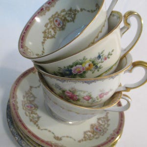 Vintage Mismatched Shabby China Cups & Saucers for Tea Party, Bridal Luncheon, Baby Shower, Birthday, Gift, Garden Party - Set of 4