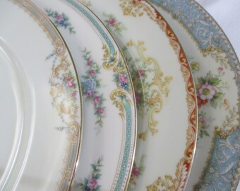 Vintage Mismatched China Dinner Plates - Set of 4