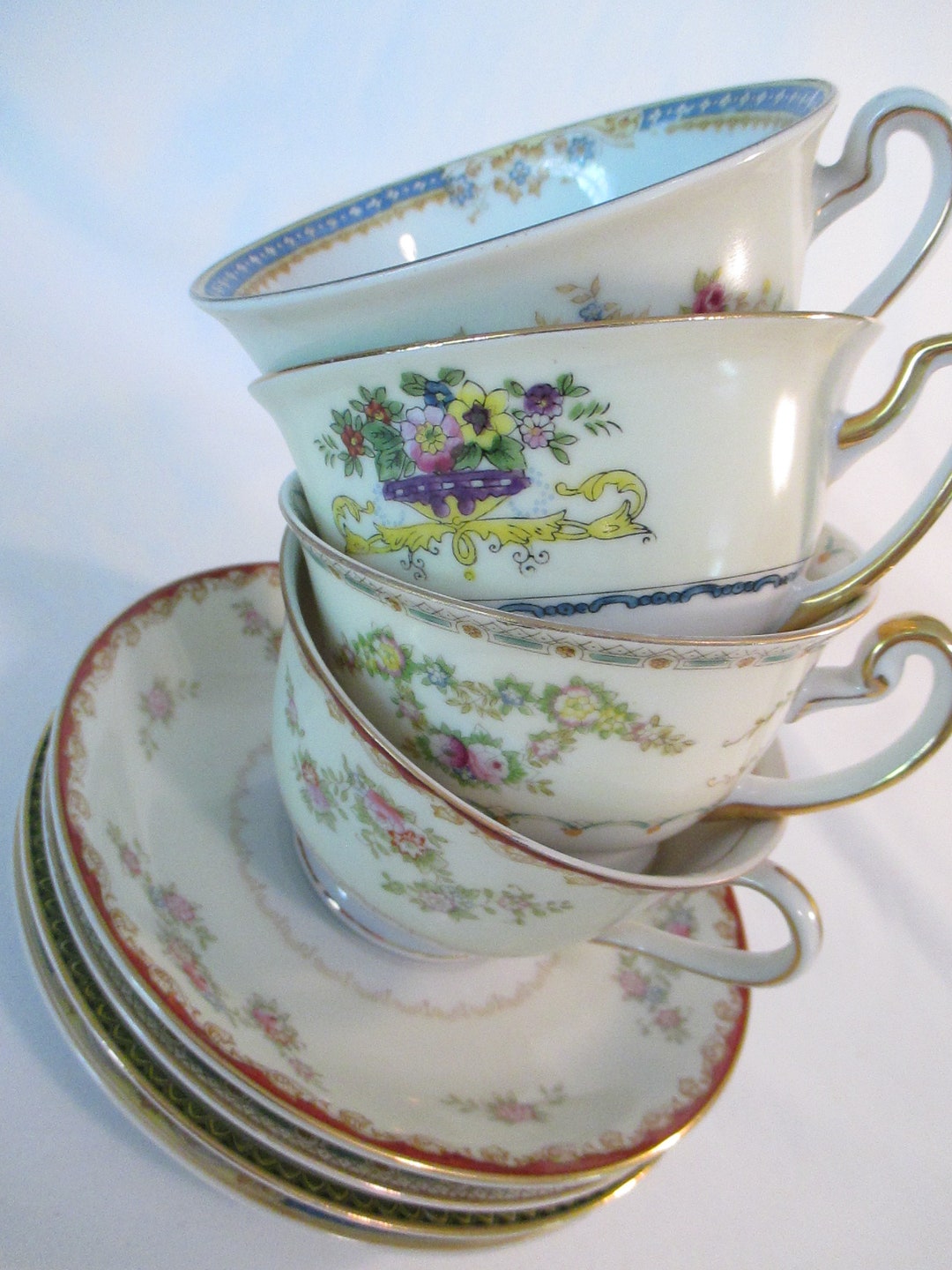 Vintage Mismatched China Cups & Saucers for Tea Party, Bridal Luncheons