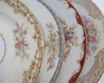 Vintage Mismatched China Dessert Plates, Bread Plates, Shabby, Farmhouse, Tea Party, Wedding, Birthday, Gift, Bridesmaid Gift-Set of 4