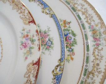 Vintage Mismatched China Dinner Plates, Family Dinner, Micro Wedding, Shabby, Bridal Shower, Cottage Chic, Rustic, Farmhouse - Set of 4