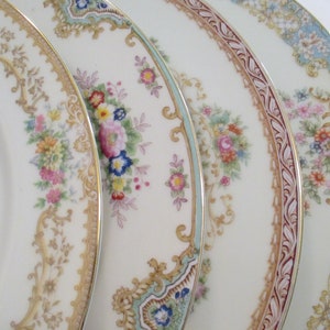 Vintage Mismatched China Dinner Plates for Farmhouse, Rustic, Shabby, Weddings,Bridal Luncheon, Wedding China, Cottage Chic-Set of 4