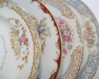 Vintage Mismatched China Dessert Plates, Bread Plates for Tea Party, Wedding, Bridal Luncheon, Baby Shower, Birthday, Gift-Set of 4